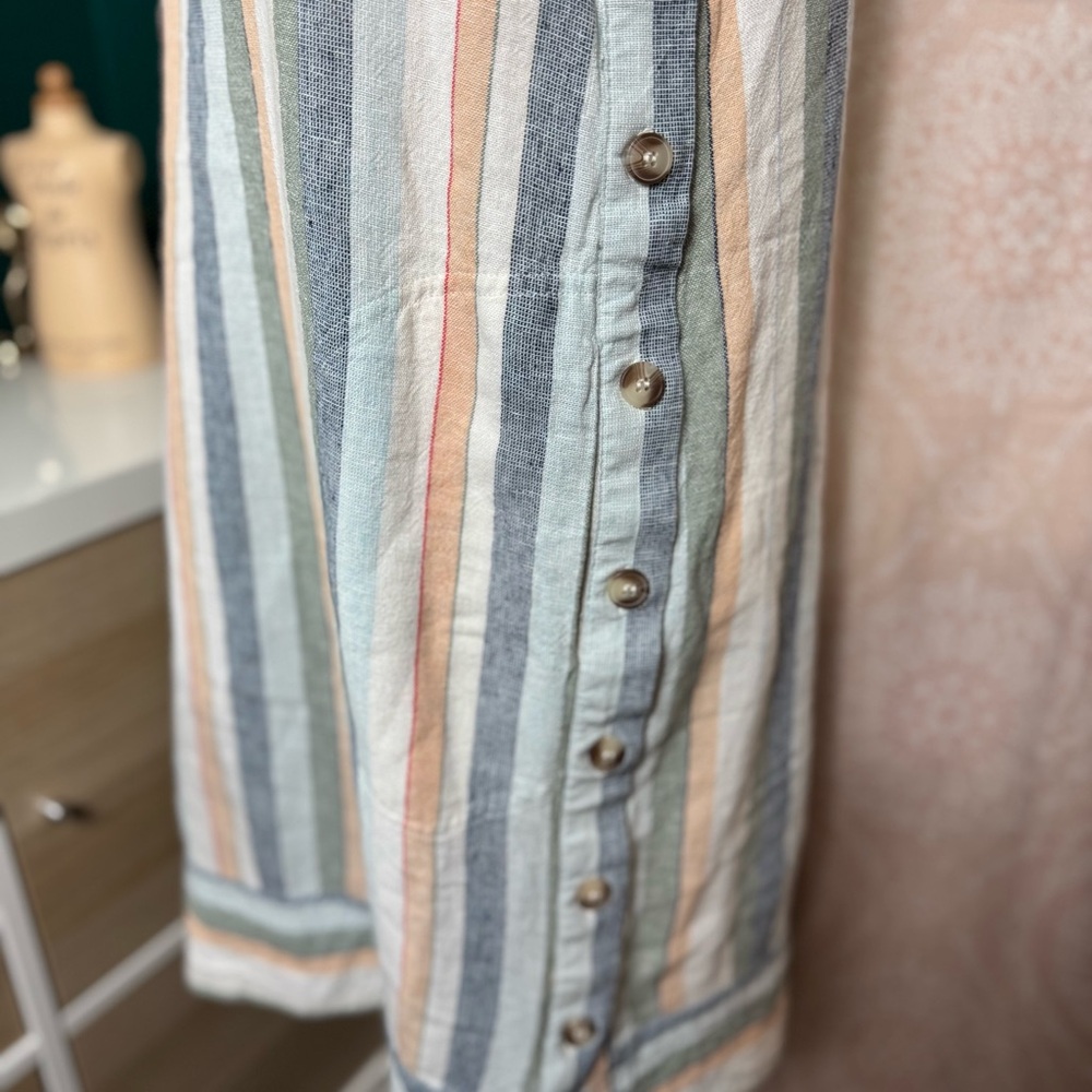 For Cynthia by Anthropologie Linen Viscose Blend Sleeveless Striped Dress Size M - Picture 3 of 9